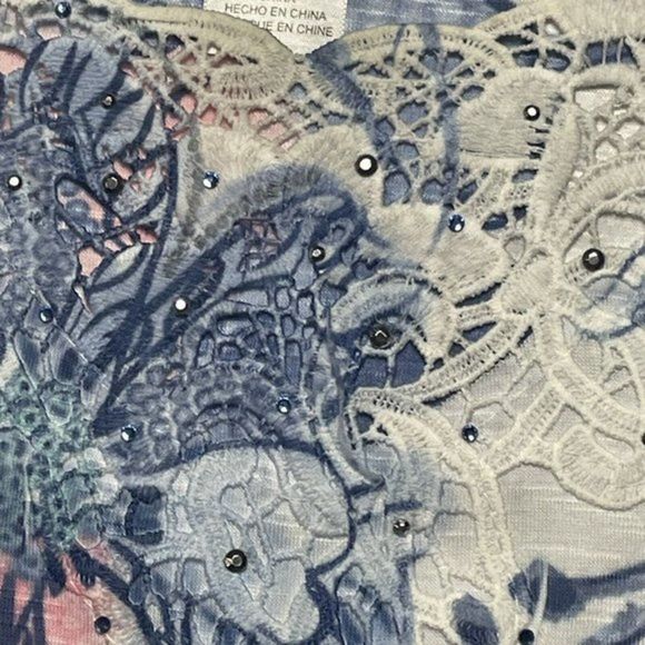 Alfred Dunner Top Womens‎ S Petite White Floral Lace Studded Short Sleeve Shirt - Picture 3 of 7